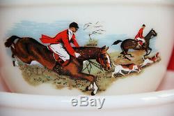 Rare HTF JAJ England Pyrex Vintage Tally Ho / Hunting Scene Bowl Set Complete