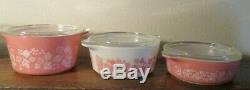 Rare HTF Pyrex Pink Gooseberry Casserole Set w Lids MINT