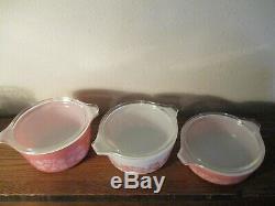 Rare HTF Pyrex Pink Gooseberry Casserole Set w Lids MINT