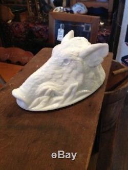 Rare Htf Antique Atterbury Milk Glass Boar's Head Dish Cover LID Only 1888 Nice