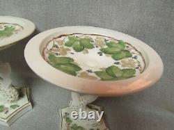 Rare Milk White Glass Charleton Berry Leaves Decoration Dolphin Stem Compotes