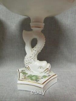 Rare Milk White Glass Charleton Berry Leaves Decoration Dolphin Stem Compotes