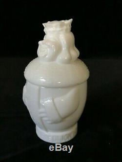Rare OLD KING COLE MUSTARD JAR Covered Dish Antique Opaline Milk Glass 20th C