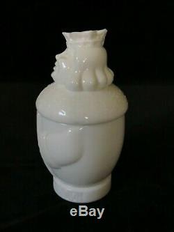 Rare OLD KING COLE MUSTARD JAR Covered Dish Antique Opaline Milk Glass 20th C