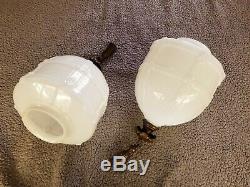 Rare! Original 1923 Victorian style milk glass glove ceiling pendants pair