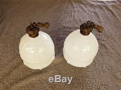 Rare! Original 1923 Victorian style milk glass glove ceiling pendants pair