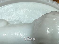Rare Oval Vintage McKee White 2-Piece Milk Glass Lion Dish withLid