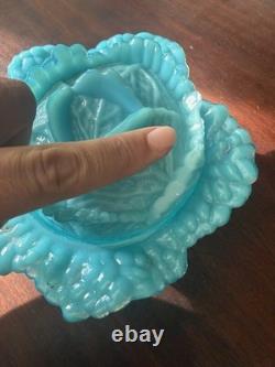 Rare Portieux France Blue Milk Glass Cabbage Bowls (2x)