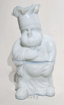 Rare Portieux Vallerysthal Opaline White Milkglass Chef Lidded Opalescent Jar