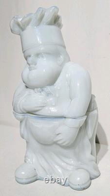 Rare Portieux Vallerysthal Opaline White Milkglass Chef Lidded Opalescent Jar