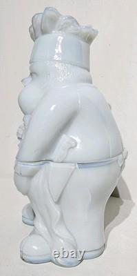 Rare Portieux Vallerysthal Opaline White Milkglass Chef Lidded Opalescent Jar