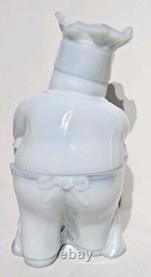 Rare Portieux Vallerysthal Opaline White Milkglass Chef Lidded Opalescent Jar