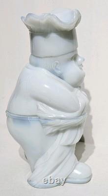 Rare Portieux Vallerysthal Opaline White Milkglass Chef Lidded Opalescent Jar