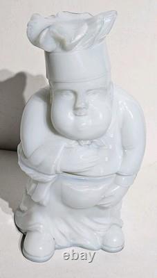 Rare Portieux Vallerysthal Opaline White Milkglass Chef Lidded Opalescent Jar