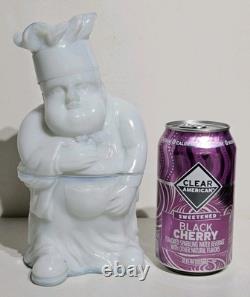 Rare Portieux Vallerysthal Opaline White Milkglass Chef Lidded Opalescent Jar