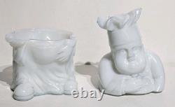 Rare Portieux Vallerysthal Opaline White Milkglass Chef Lidded Opalescent Jar