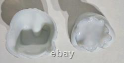 Rare Portieux Vallerysthal Opaline White Milkglass Chef Lidded Opalescent Jar