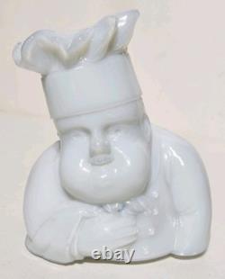 Rare Portieux Vallerysthal Opaline White Milkglass Chef Lidded Opalescent Jar