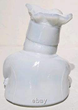 Rare Portieux Vallerysthal Opaline White Milkglass Chef Lidded Opalescent Jar