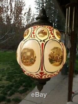 Rare! VTG 1776 Bicentennial White Milk Glass Globe Hollywood Regency Swag Lamp