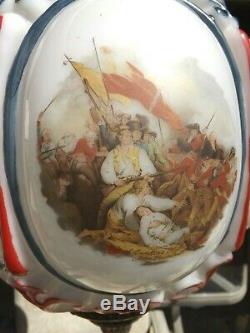 Rare! VTG 1776 Bicentennial White Milk Glass Globe Hollywood Regency Swag Lamp