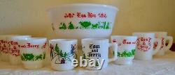 Rare Vintage 1950's Milk Glass Tom &jerry Festive Holiday Collection Bowl 8 Mugs