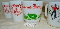 Rare Vintage 1950's Milk Glass Tom &jerry Festive Holiday Collection Bowl 8 Mugs