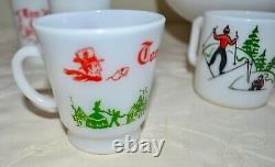 Rare Vintage 1950's Milk Glass Tom &jerry Festive Holiday Collection Bowl 8 Mugs