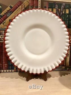 Rare Vintage Fenton Flame Crest Red Cake Plate Stand Cup Cakes 12.5 Milk Glass