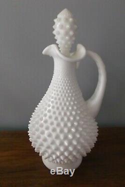 Rare Vintage Fenton Hobnail Milk Glass 12 Decanter With Stopper Excellent