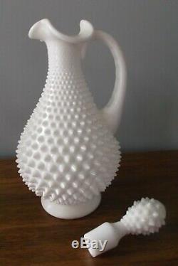 Rare Vintage Fenton Hobnail Milk Glass 12 Decanter With Stopper Excellent