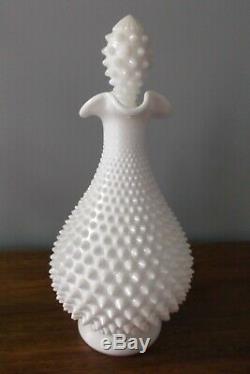 Rare Vintage Fenton Hobnail Milk Glass 12 Decanter With Stopper Excellent