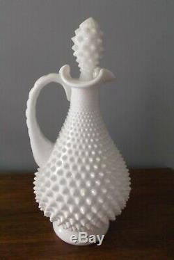 Rare Vintage Fenton Hobnail Milk Glass 12 Decanter With Stopper Excellent