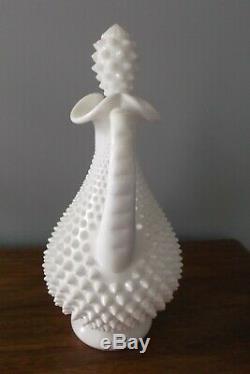 Rare Vintage Fenton Hobnail Milk Glass 12 Decanter With Stopper Excellent