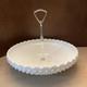 Rare Vintage Fenton Hobnail Milk Glass Large Serving Dish Withsilver Middle Handle