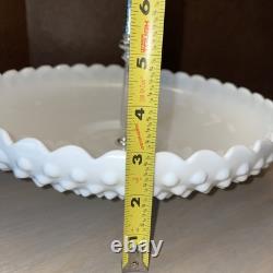 Rare Vintage Fenton Hobnail Milk Glass Large Serving Dish WithSilver Middle Handle