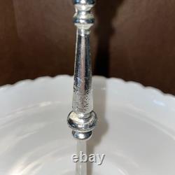 Rare Vintage Fenton Hobnail Milk Glass Large Serving Dish WithSilver Middle Handle