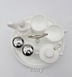 Rare Vintage Fenton Hobnail White Milk Glass 10-Pc Condiment Set on Round Tray