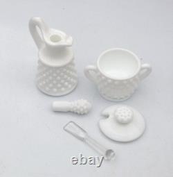 Rare Vintage Fenton Hobnail White Milk Glass 10-Pc Condiment Set on Round Tray