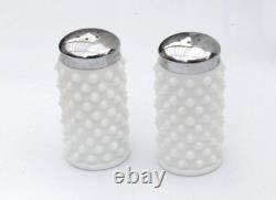 Rare Vintage Fenton Hobnail White Milk Glass 10-Pc Condiment Set on Round Tray