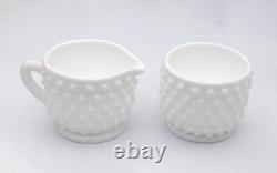 Rare Vintage Fenton Hobnail White Milk Glass 10-Pc Condiment Set on Round Tray