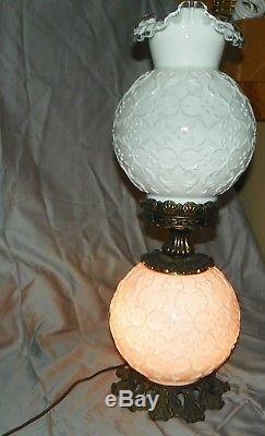 Rare Vintage Fenton hurricane electric lamp, milk glass 3 way light
