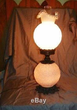 Rare Vintage Fenton hurricane electric lamp, milk glass 3 way light
