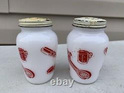 Rare Vintage Fire King Kitchen Aid Salt And Pepper Shakers All Original Htf