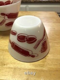 Rare Vintage Fire King Red Kitchen Aid Mixing Bowls HTF