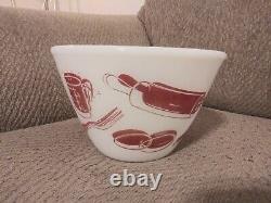 Rare Vintage Fire King Red Kitchen Aids 7 1/2 Mixing Bowl Milk Glass