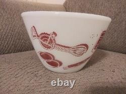 Rare Vintage Fire King Red Kitchen Aids 7 1/2 Mixing Bowl Milk Glass