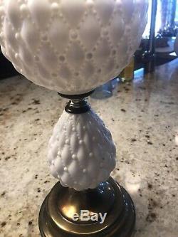 Rare Vintage GWTW White Milk Glass & Brass Hurricane Lamps-Set Of 2