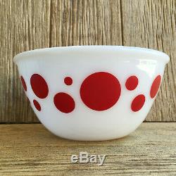 Rare Vintage Hazel Atlas Platonite Milk Glass Red Polka Dot Mixing Bowl 8