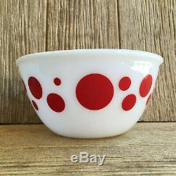 Rare Vintage Hazel Atlas Platonite Milk Glass Red Polka Dot Mixing Bowl 8